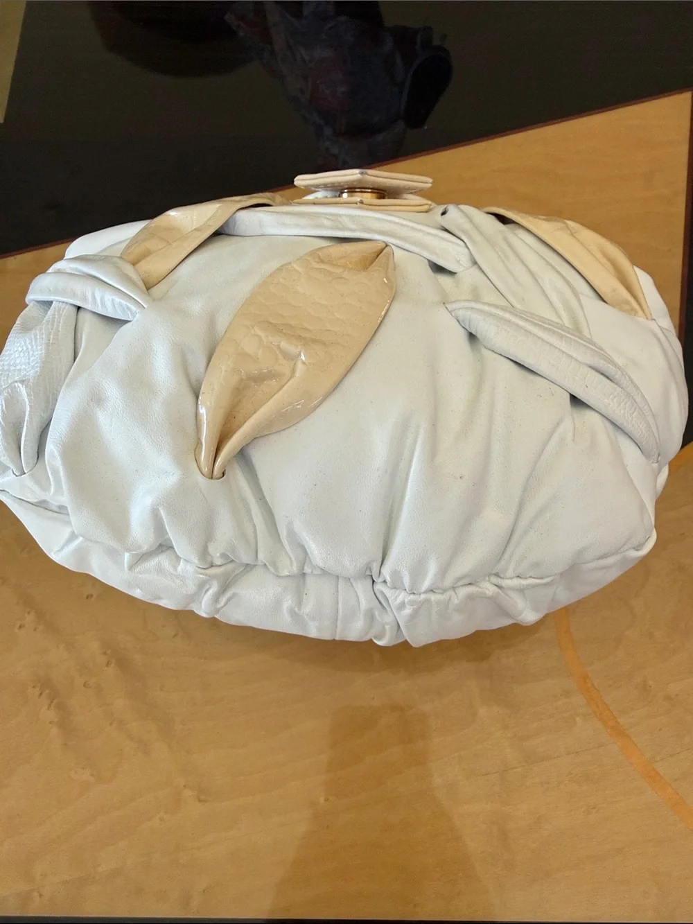 NWT White and Beige Appliqué Leather Clutch/Satchel/Crossbody Bag